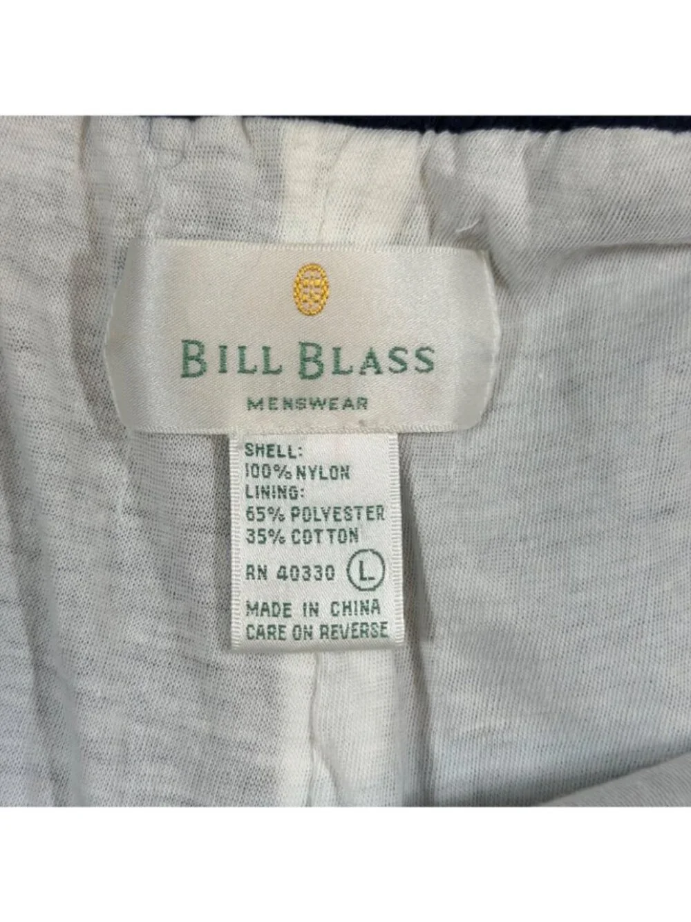 Bill Blass Menswear Men’s Large Navy Nylon Windbreaker Track Pants Elastic Waist